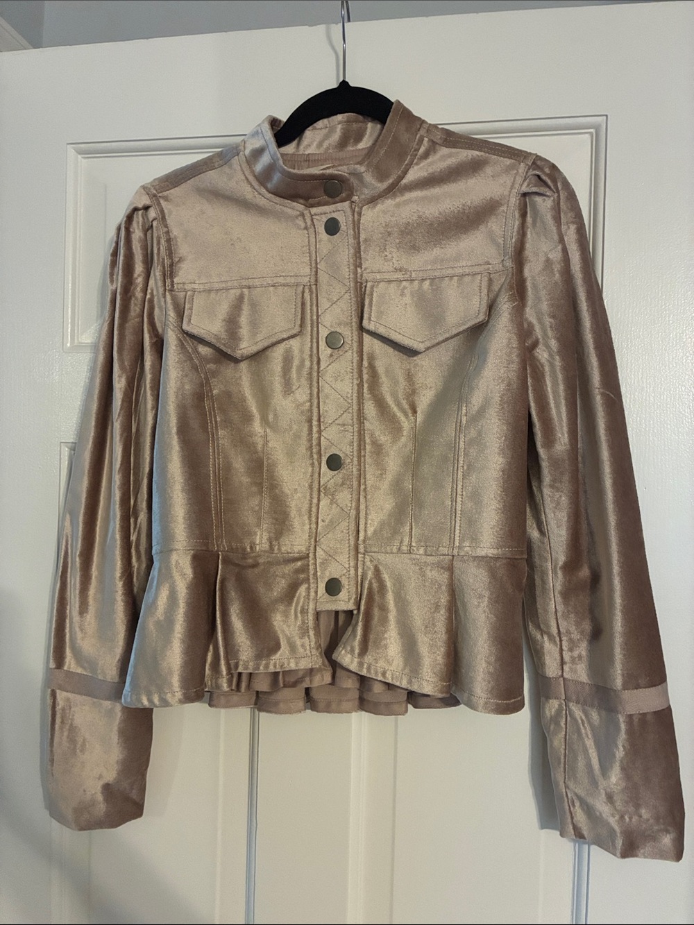 Free People Metallic Champagne Velvet Blazer Jacket